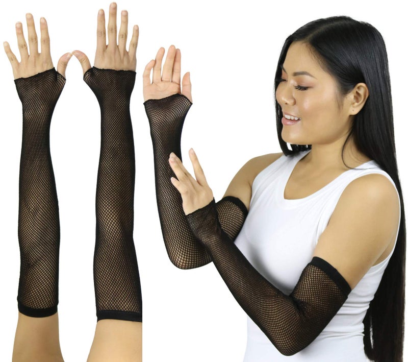 ToBeInStyle Womenâ€™s Long Arm Length Fishnet Fingerless Novelty Gloves - Black - Image 2